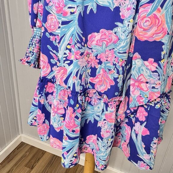 Lilly Pulitzer Sz 8 Rosie Stretch Dress Womens Navy Turquoise Pink Belted NICE - Picture 6 of 16
